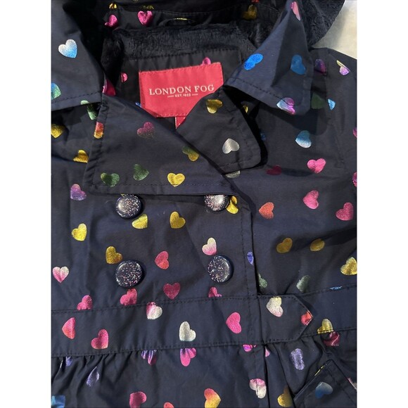 London Fog 2T Baby Toddler Coat Metallic Finish Hearts Hood Warm Black Girls - Picture 3 of 16